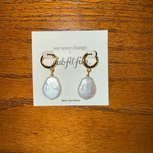 Gold Hoop Earrings with Irregular White Pearl Drops